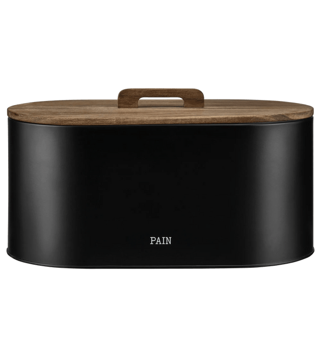 Boîte à pain noir avec couvercle en bois