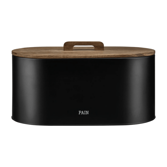 Black Bread Box with Wooden Lid