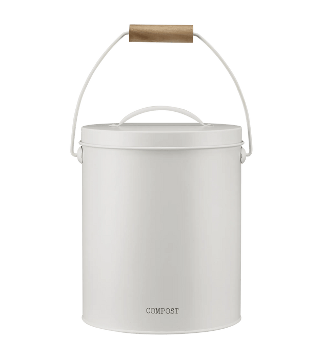 Seau à Compost blanc avec poignée en bois