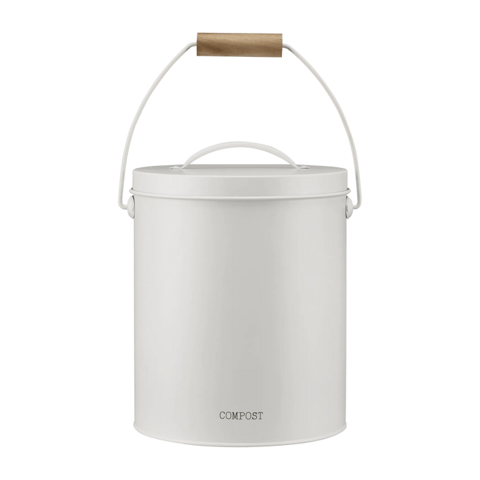 Compost Bin White with Wooden Handle