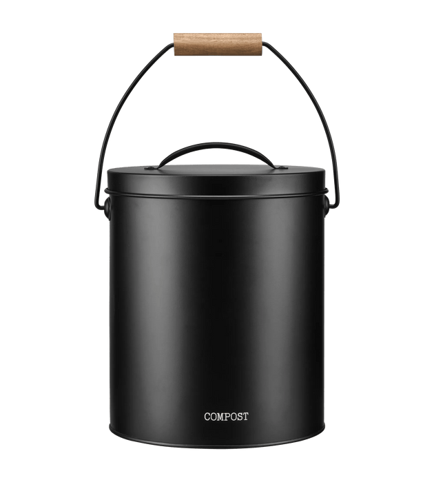 Seau à Compost noir avec poignée en bois