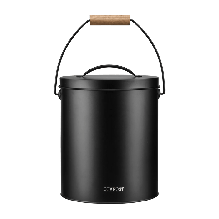 Seau à Compost noir avec poignée en bois