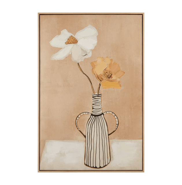 Gel-Embellished Flowers in Striped Vase Framed Art