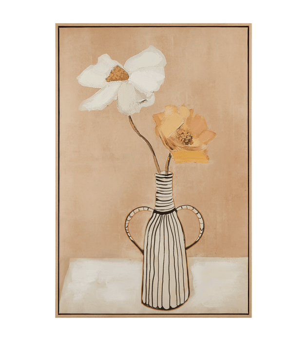 Cadre imprimé fleurs dans un vase rayé embelli au gel