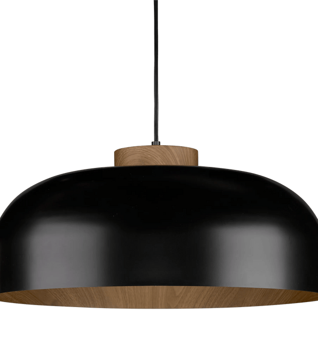 Black Metal Pendant Light with Wood Accent
