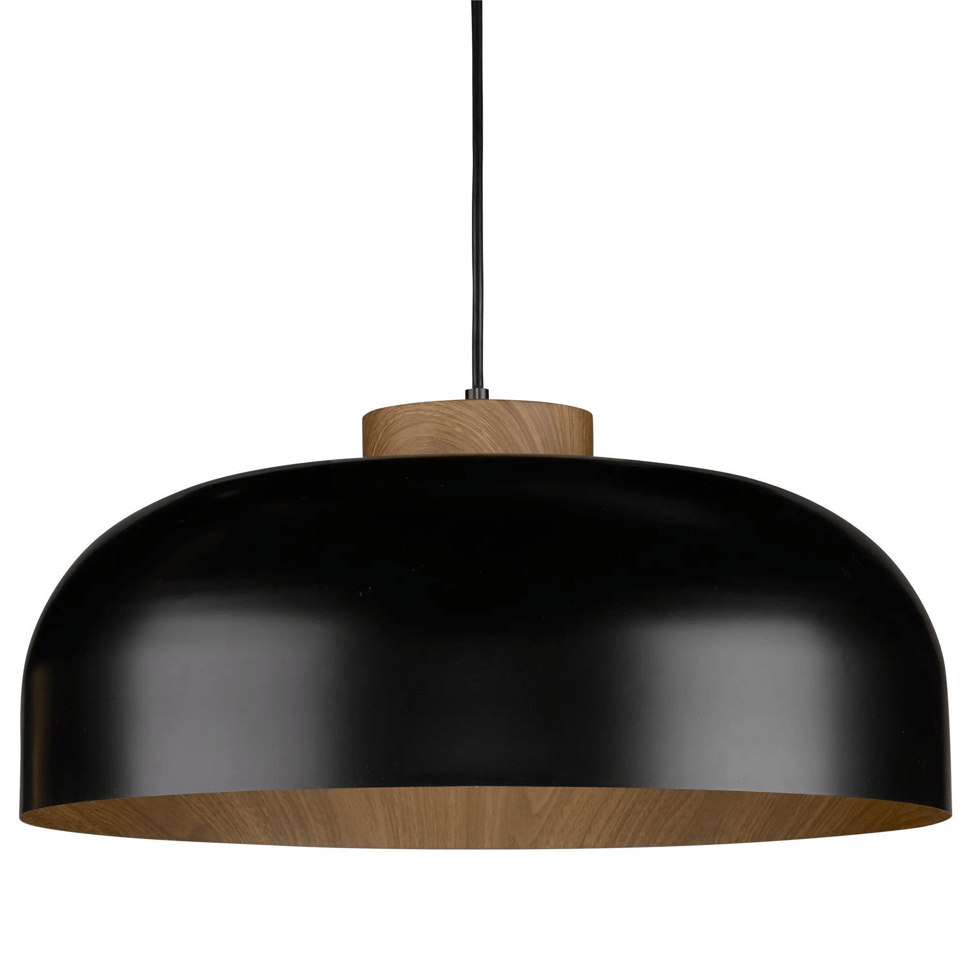 Black Metal Pendant Light with Wood Accent