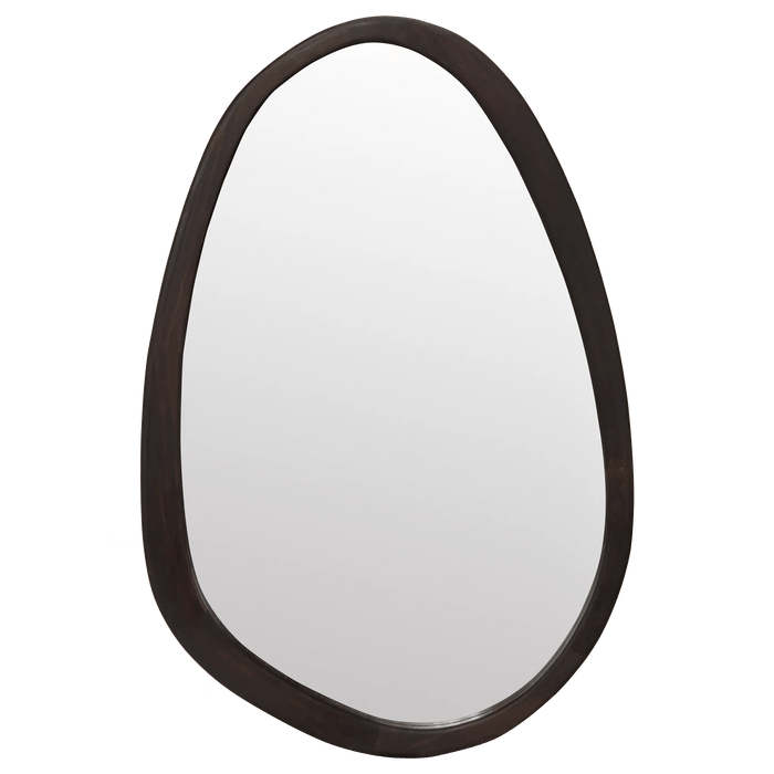 Organic Shaped Mirror with Brown Wood Frame