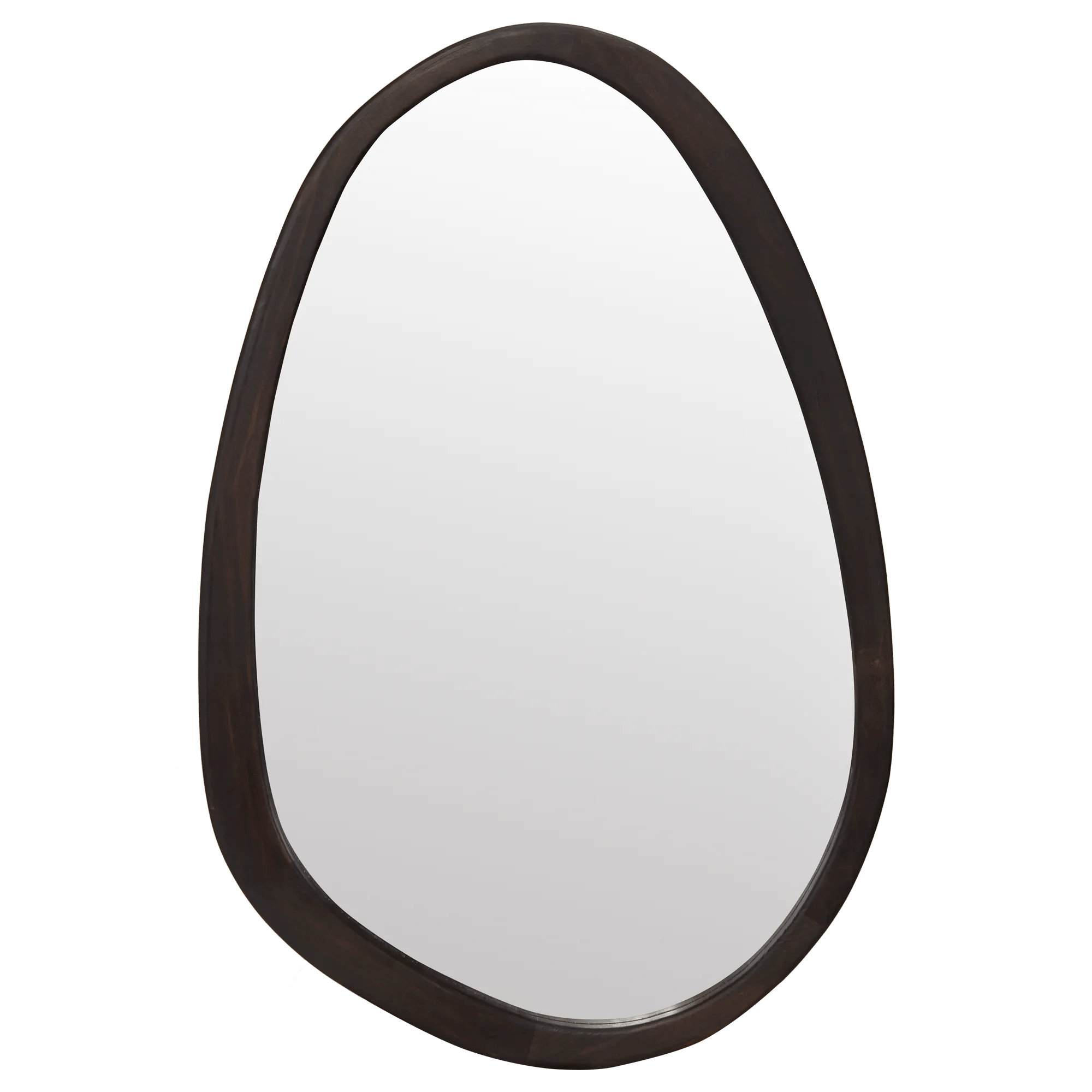 Organic Shaped Mirror with Brown Wood Frame