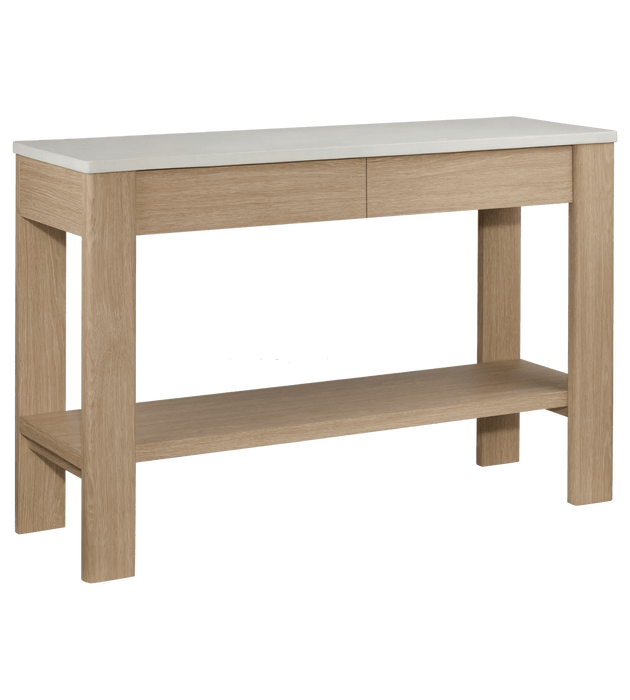 Console en bois clair avec plateau blanc