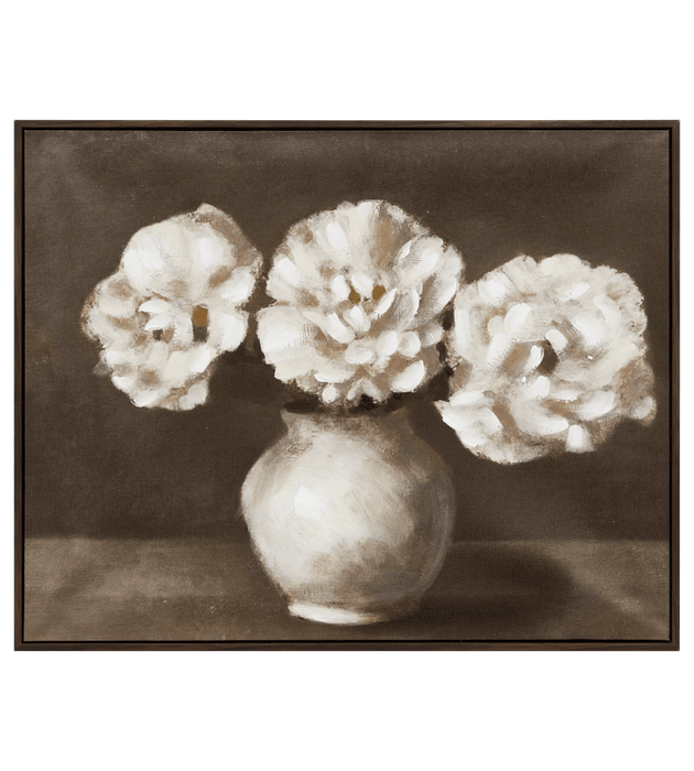 Tableau embelli au gel bouquet de fleurs blanches encadré