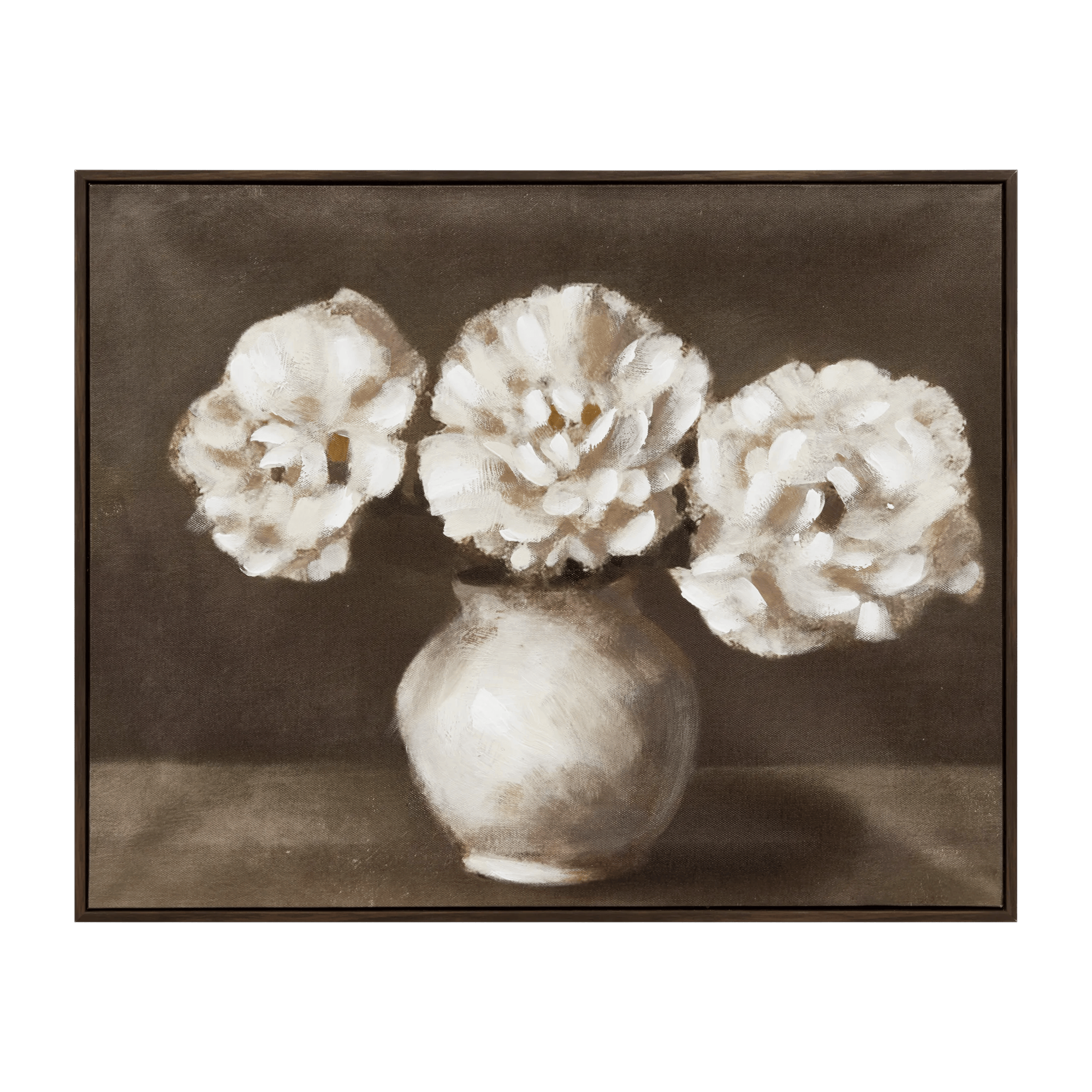Tableau embelli au gel bouquet de fleurs blanches encadré