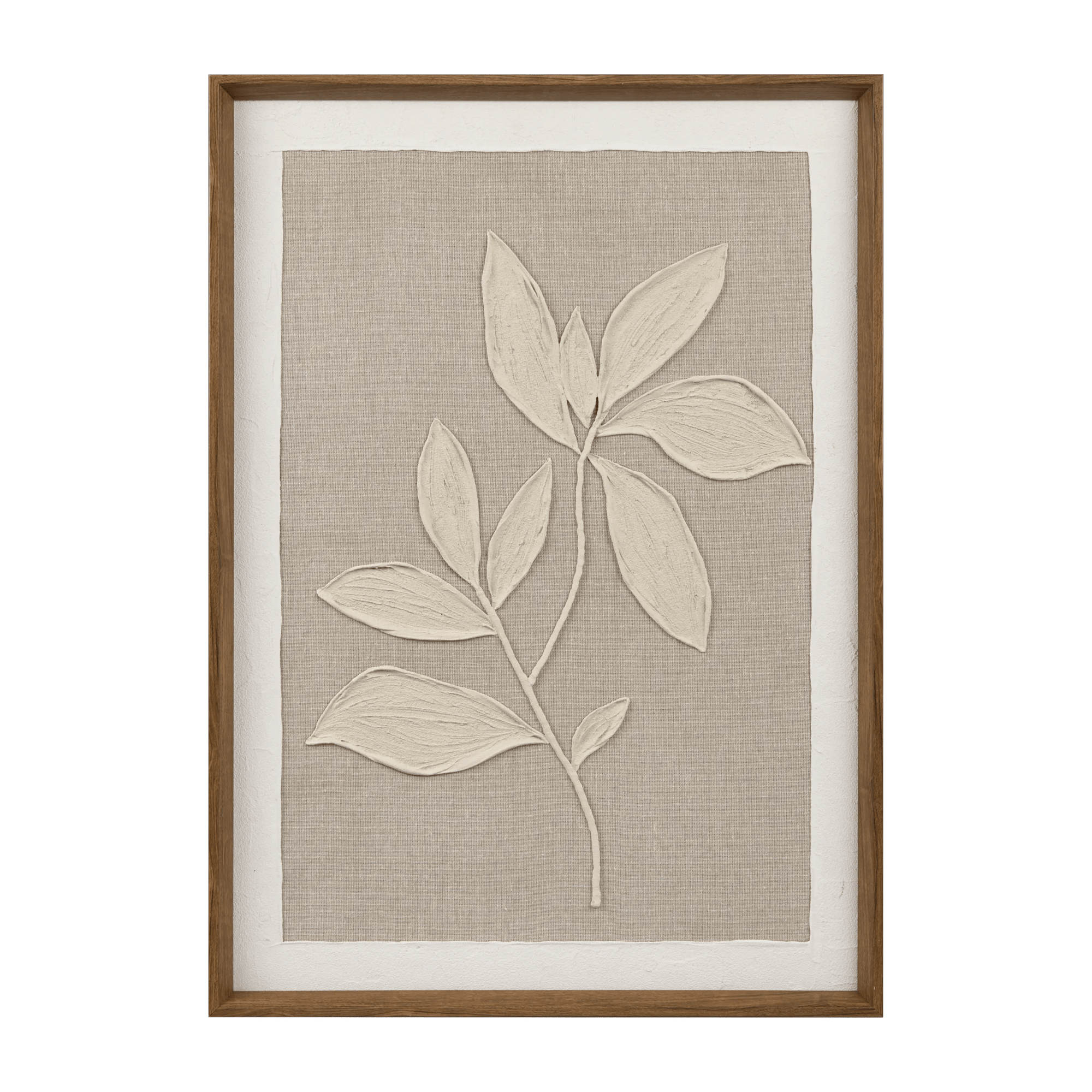 White Plaster Leaf on Linen Framed Art