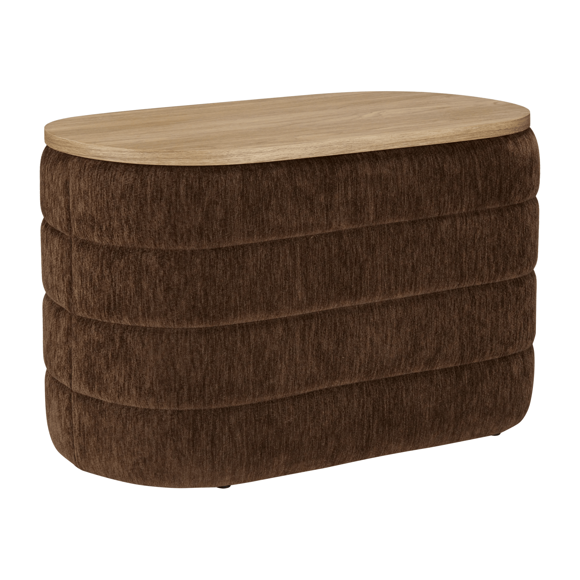 Oval storage fabric ottoman
