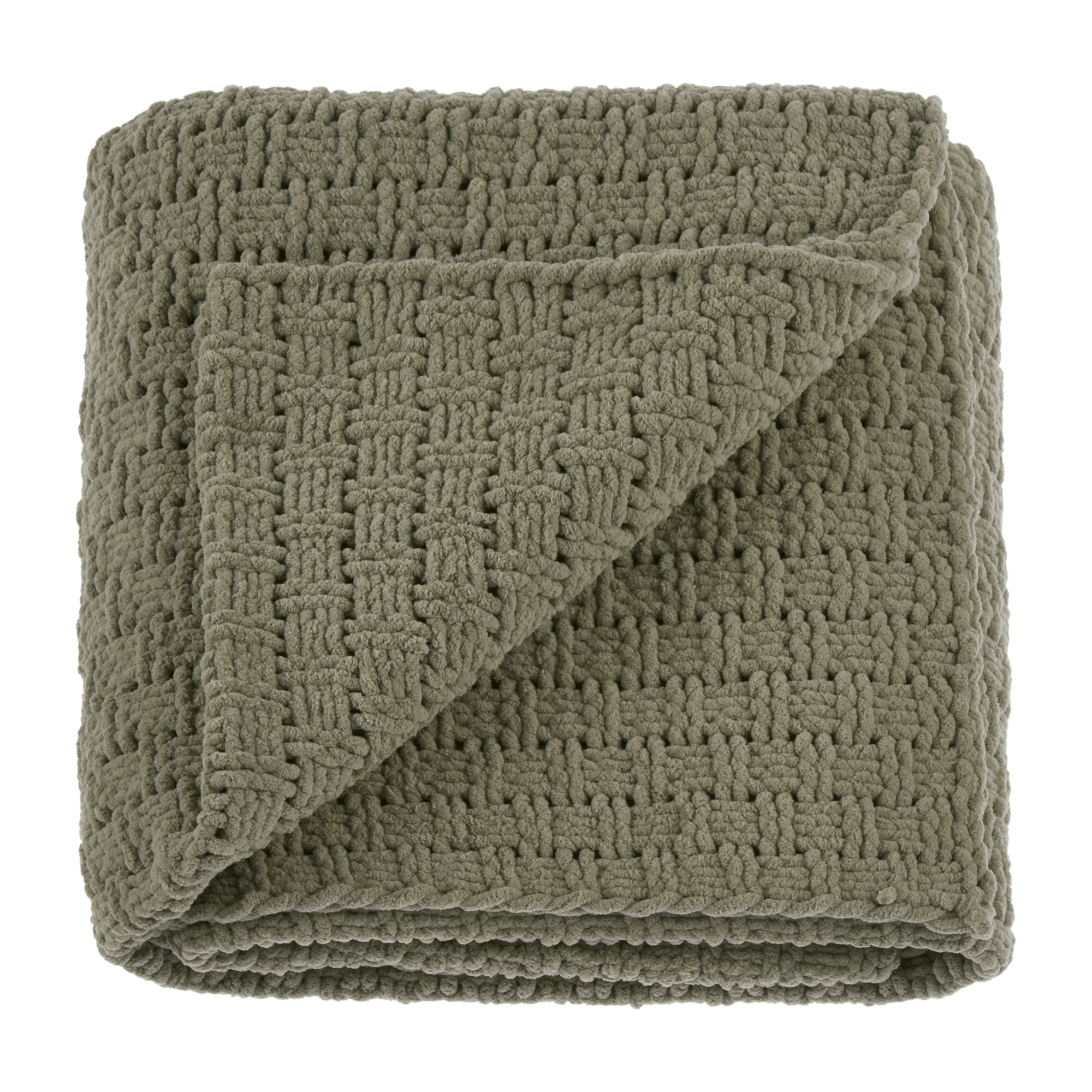 Khaki Eliza Knit Throw in Off white