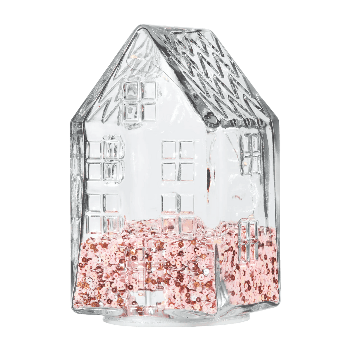 Maison en verre avec confettis et lumières DEL