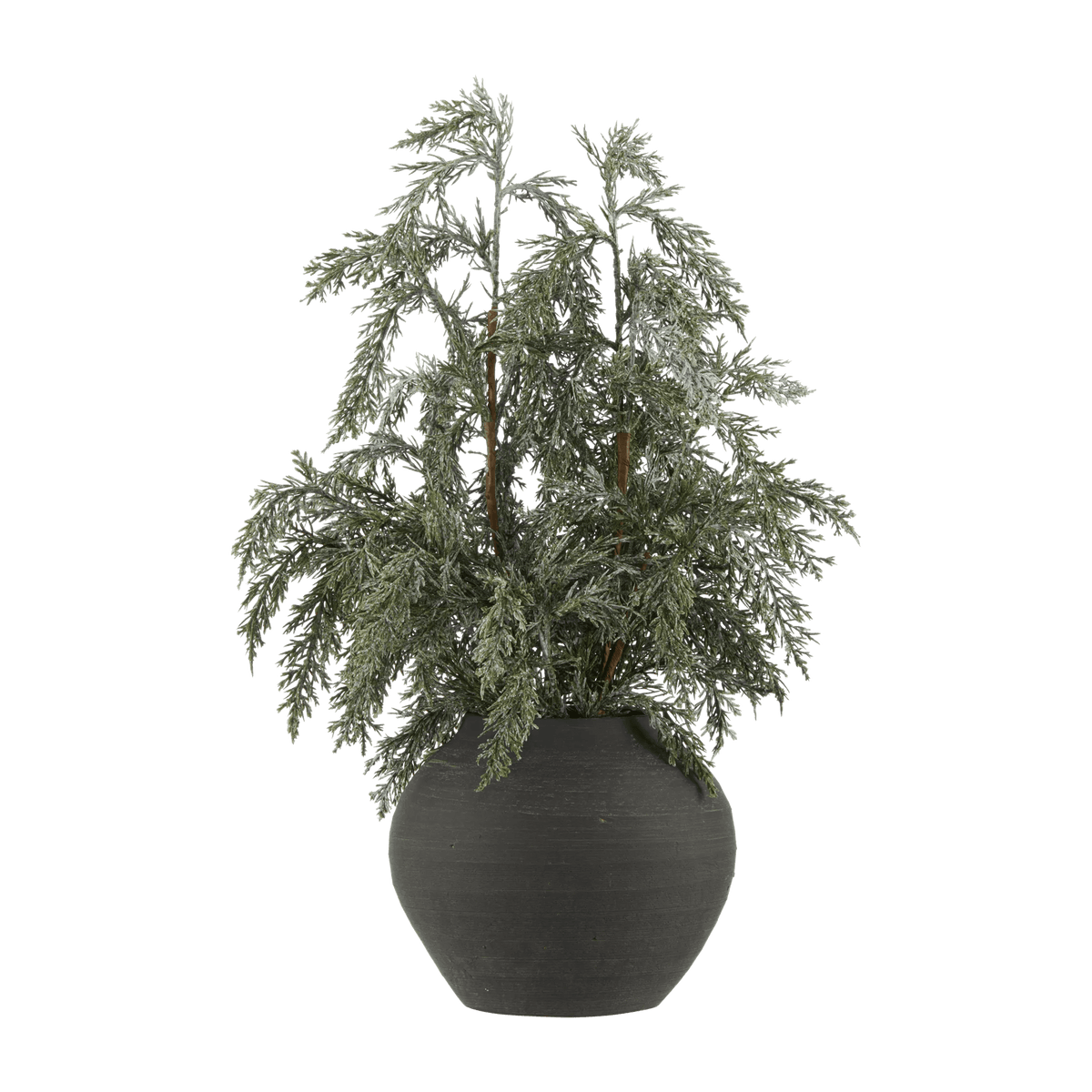 Artificial snowy tree in cement pot