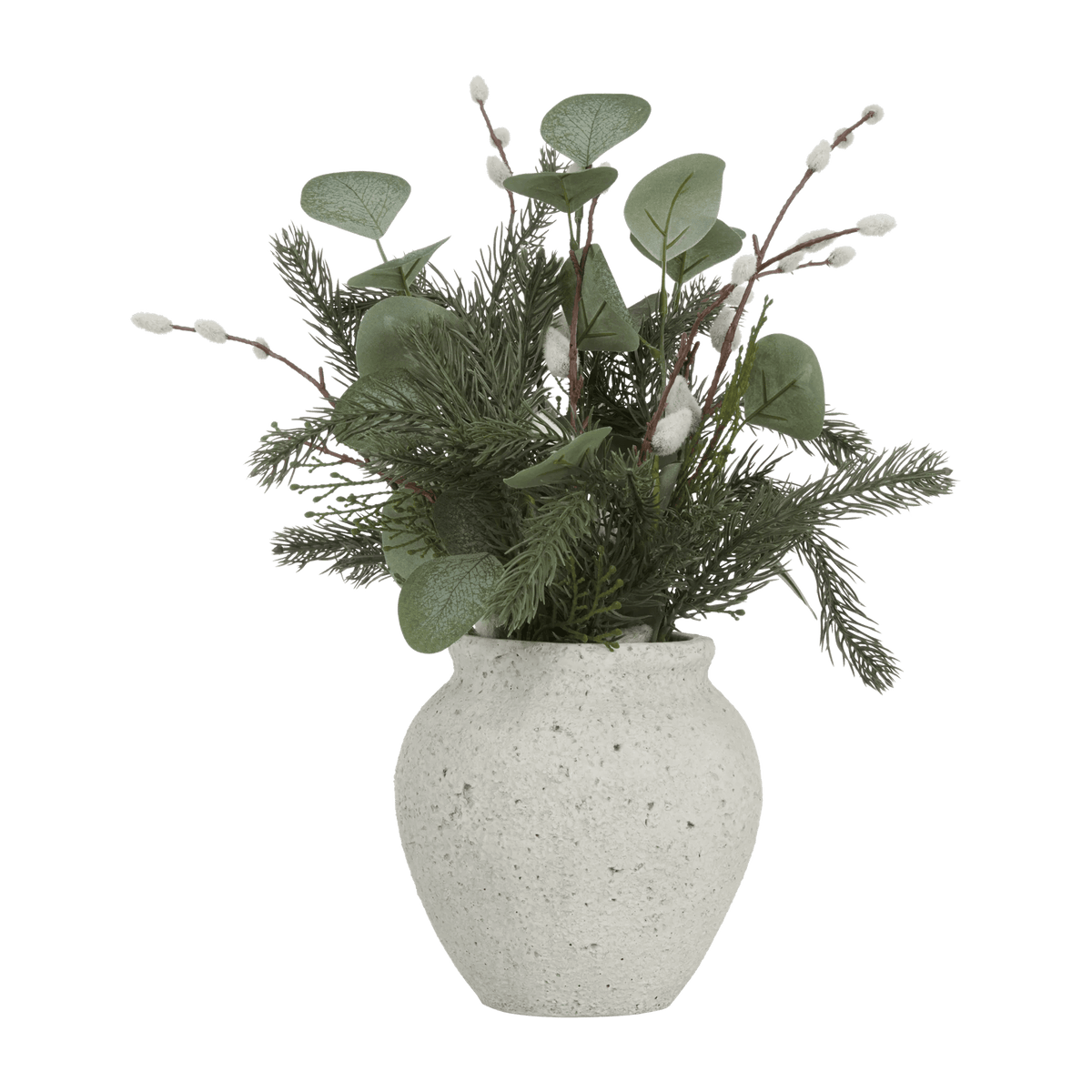 Mélange de verdure artificielle hivernal en pot 