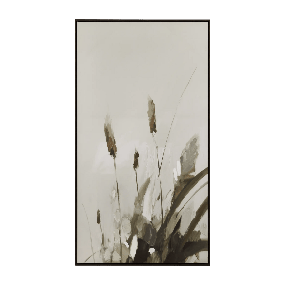Gel-Embellished Cattail in the Wind Framed Art