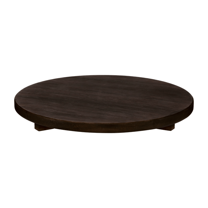 Plateau rond en bois foncé avec support
