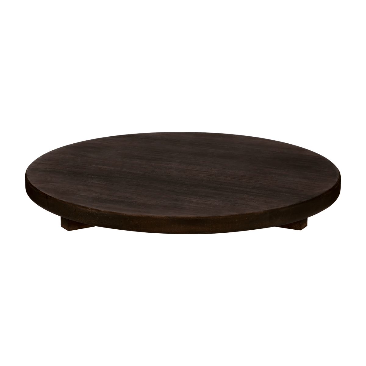 Round Dark Wood Tray with Stand