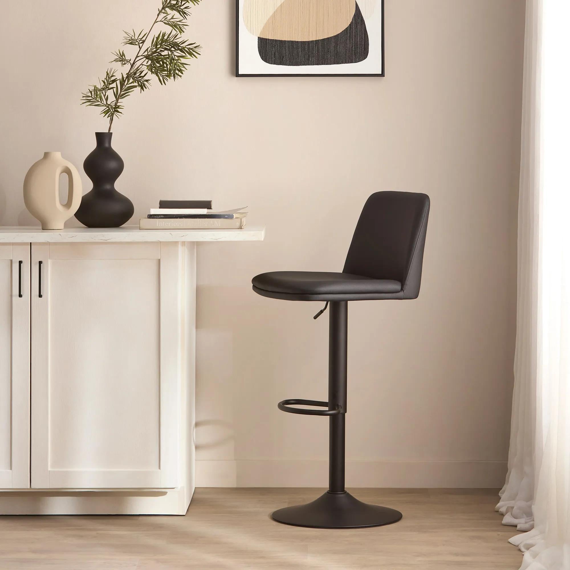 Black Faux Leather and Metal Bar Stool – Bouclair
