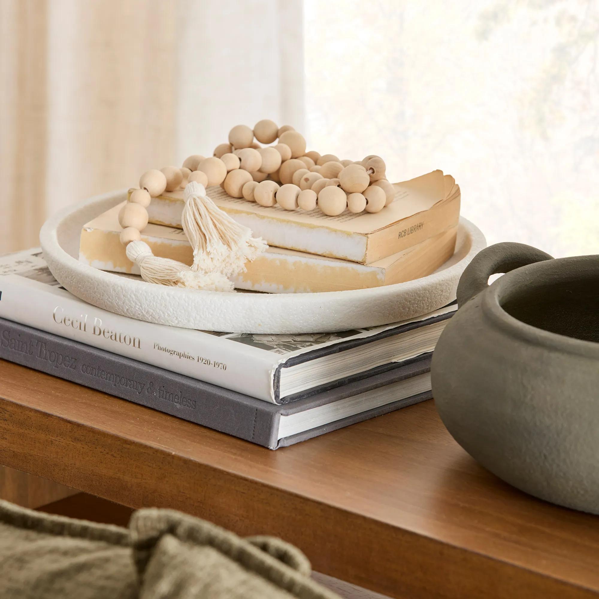Diaspora　4way Ceramic VHS Tray (Ecru) Oversized Decorative Tray – Bouclair