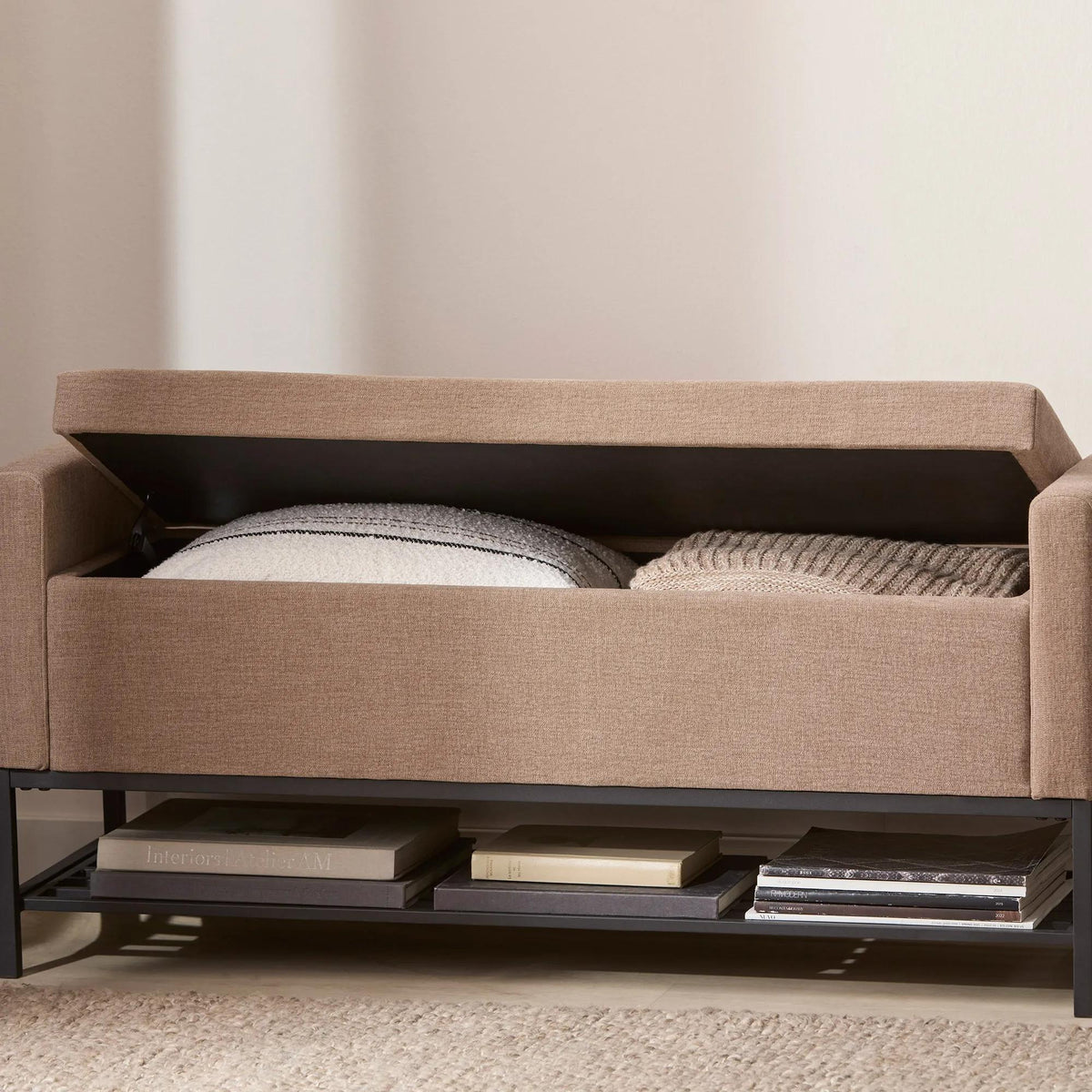 Ottoman with Storage and Bottom Shelf